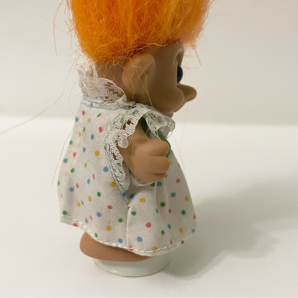 Vintage Troll Doll with Orange Hair Toy on Stand - Picture 8 of 14